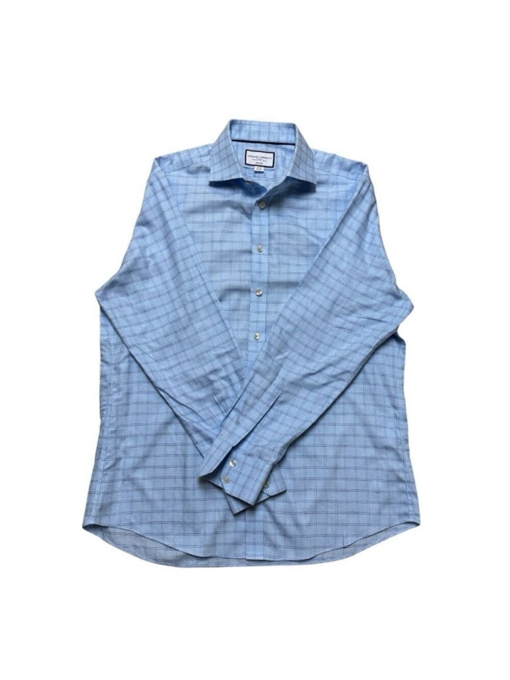 Charles Tyrwhitt Blue Check Dress Shirt 16.5 34 Slim Fit Non Iron